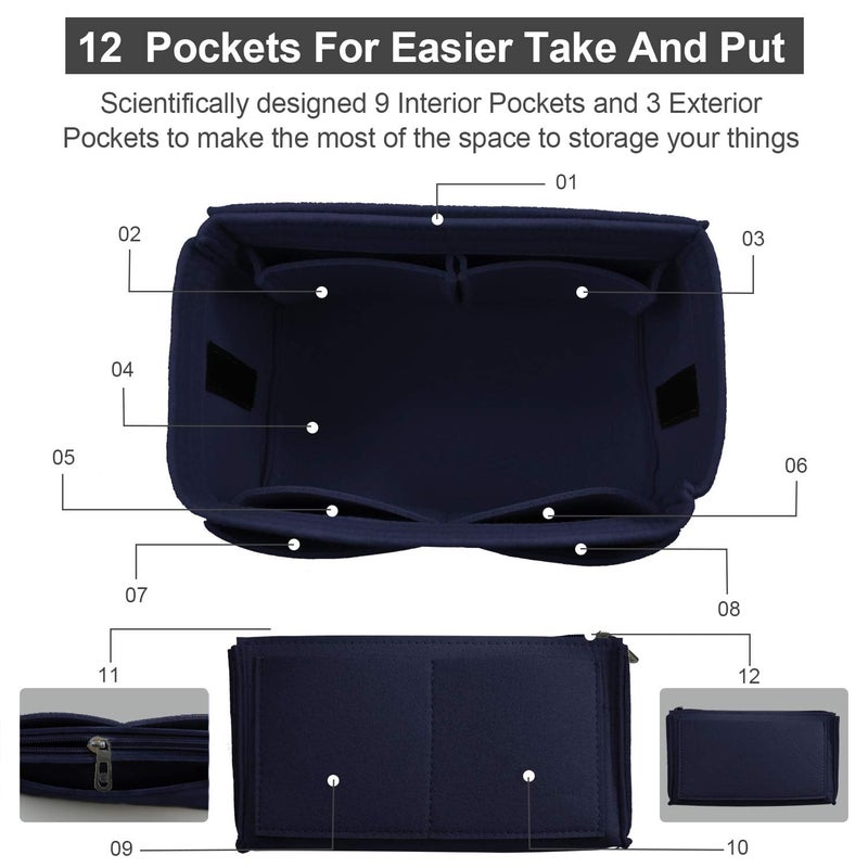 OMYSTYLE Navy X-Large Purse Organizer Insert for Handbags, Felt Bag Organizer for Tote & Purse, Tote Bag Organizer Insert with 5 Sizes, Compatible with Neverful Speedy and More?13.4""  6.7""  7.1"" - Image 4